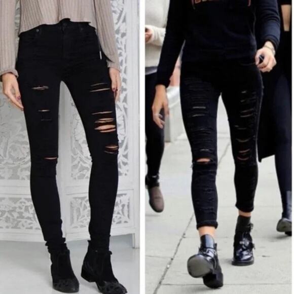AGOLDE Sophie High Rise Skinny Jeans Moonstruck Black Distressed Size 28 2022 - Picture 1 of 10